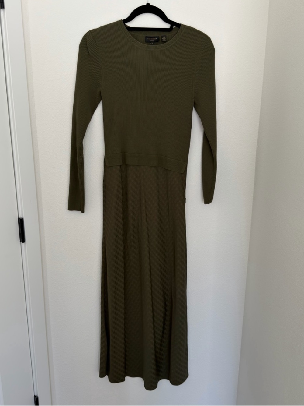 Ted Baker Joowani Olive Green Midi Dress A-Line Side Slit Size Small Women’s - Picture 2 of 10